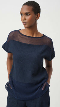 Joseph Ribkoff Seesucker Mesh Boxy Top and Pull-On Cropped Pants