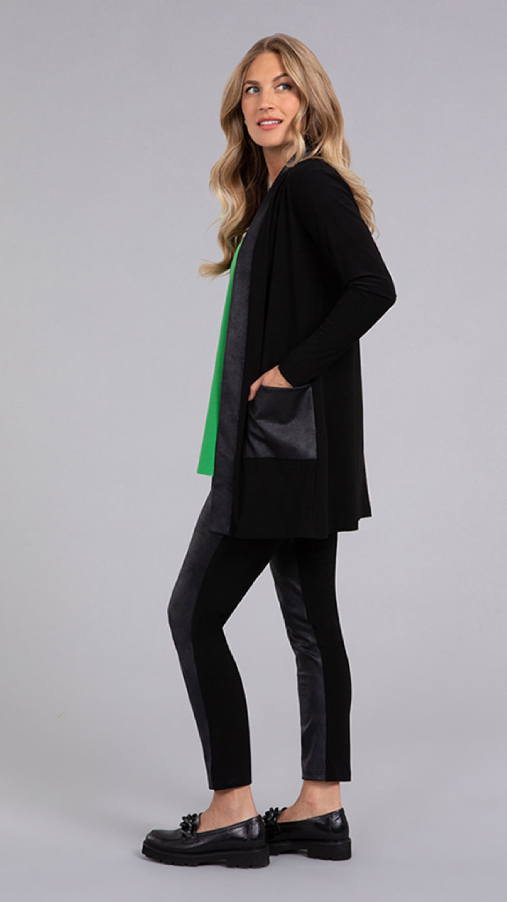 Mix Essential Cardigan with Faux Leather
