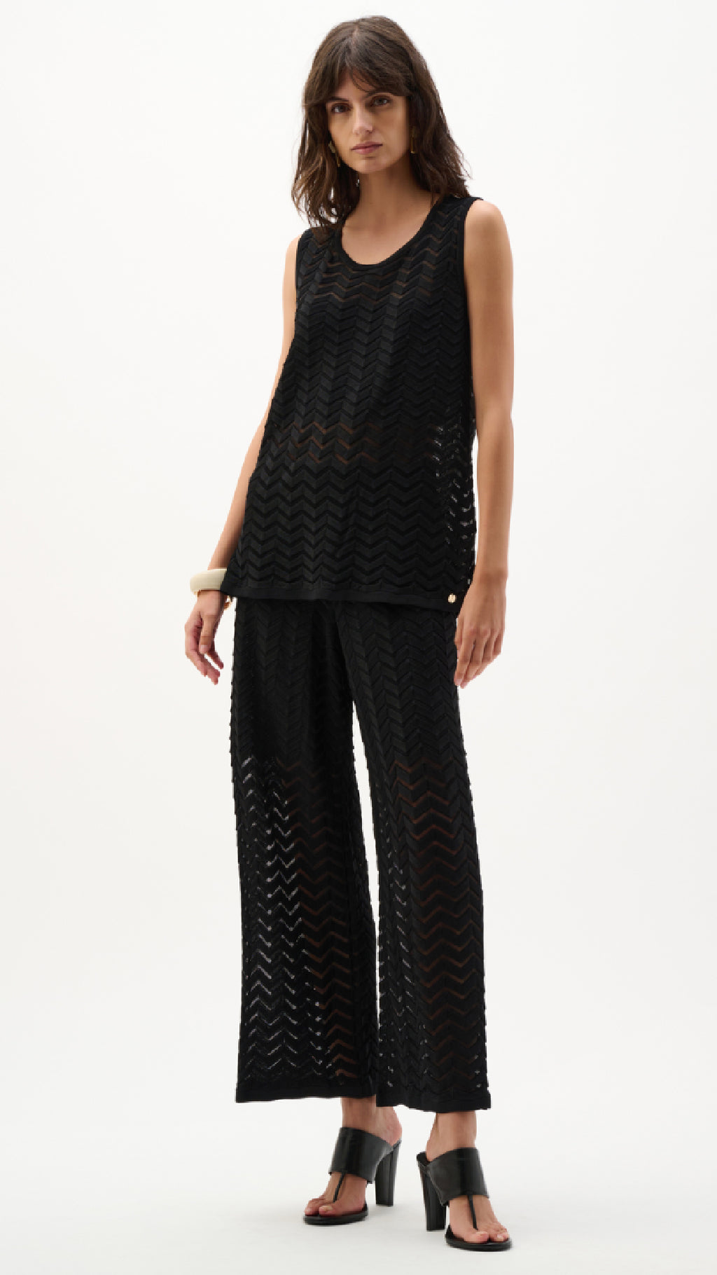 Joseph Ribkoff Viscose Jacquard Knit Chevron Stitch Relaxed Tunic Top and Culotte Pants