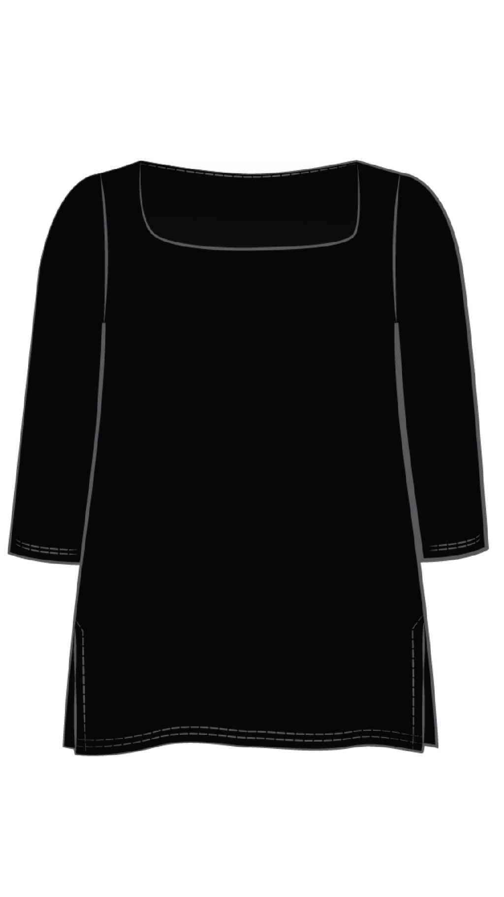 Soft Square Neck Top, 3/4 Sleeve