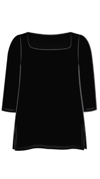 Soft Square Neck Top, 3/4 Sleeve
