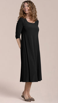 Square Neck Fit and Flare Dress, 3/4 Sleeve