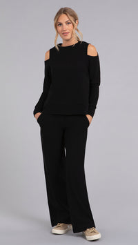 Bamboo Fleece Cut Out Shoulder Top, Long Sleeve