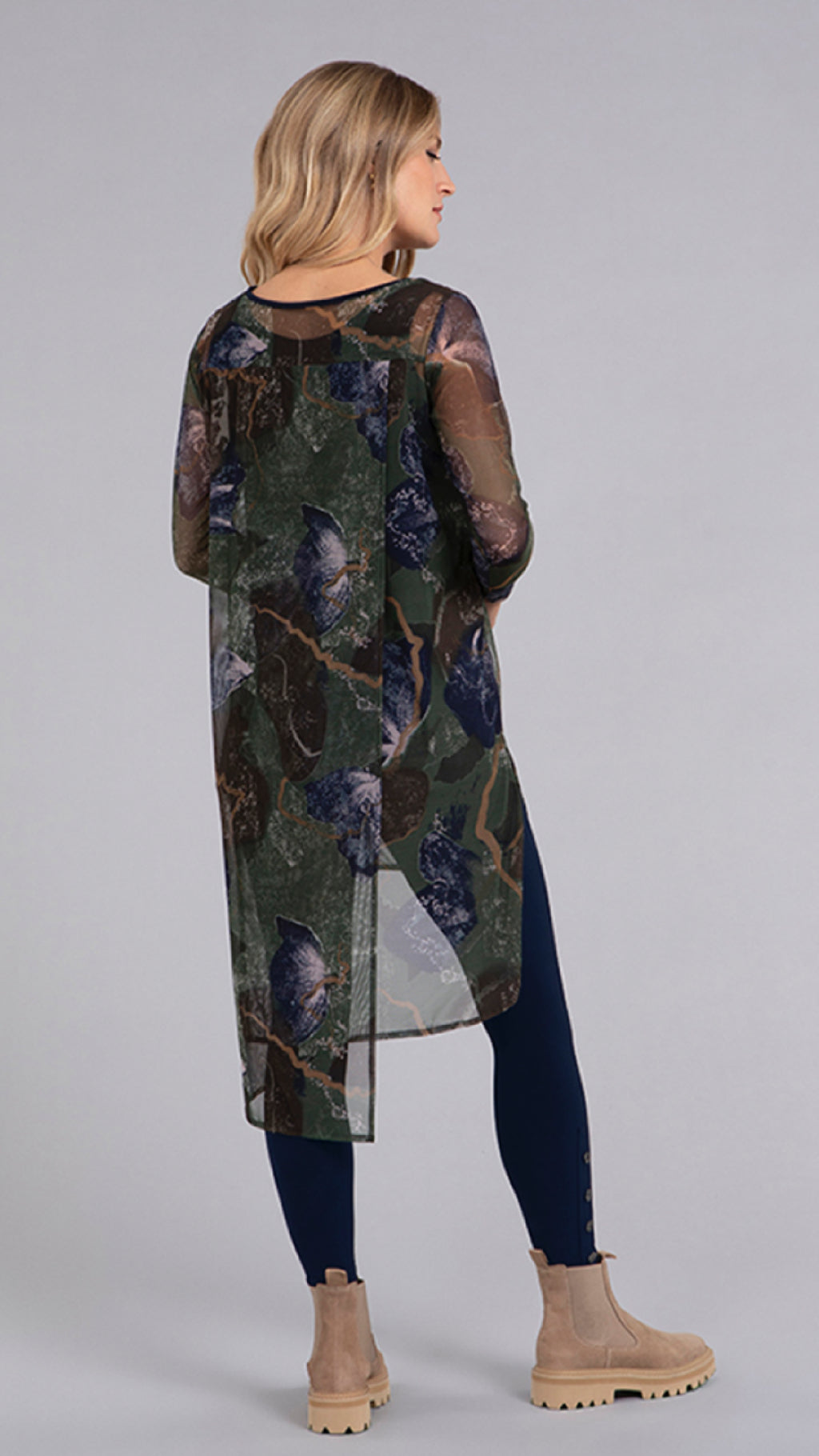 Printed Mesh Step Hem Tunic, Long Sleeve (Sale)