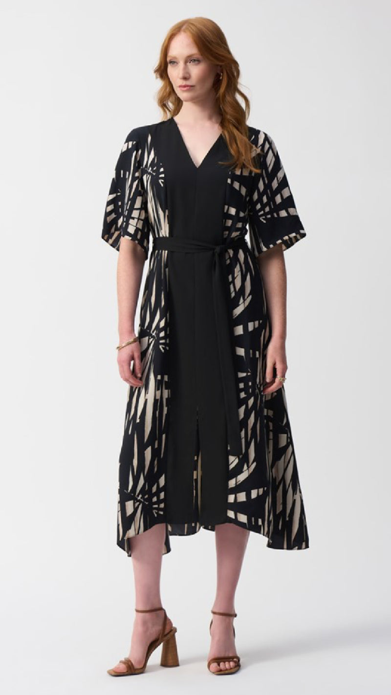 Joseph Ribkoff Woven Tropical Print A-Line Dress