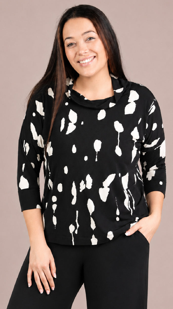 Slouch Sweat Shirt No Ties, 3/4 Sleeve-Cashew Splatter