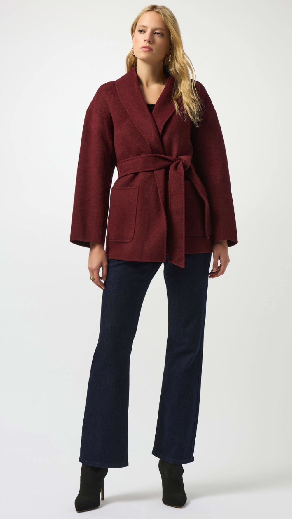 Joseph Ribkoff Wool Blend Belted Coat with Shawl Collar