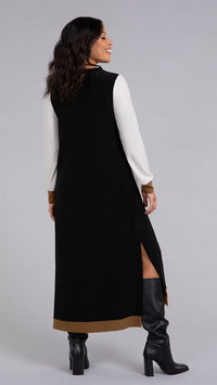 Colour Block Step Hem Dress, Long Sleeve