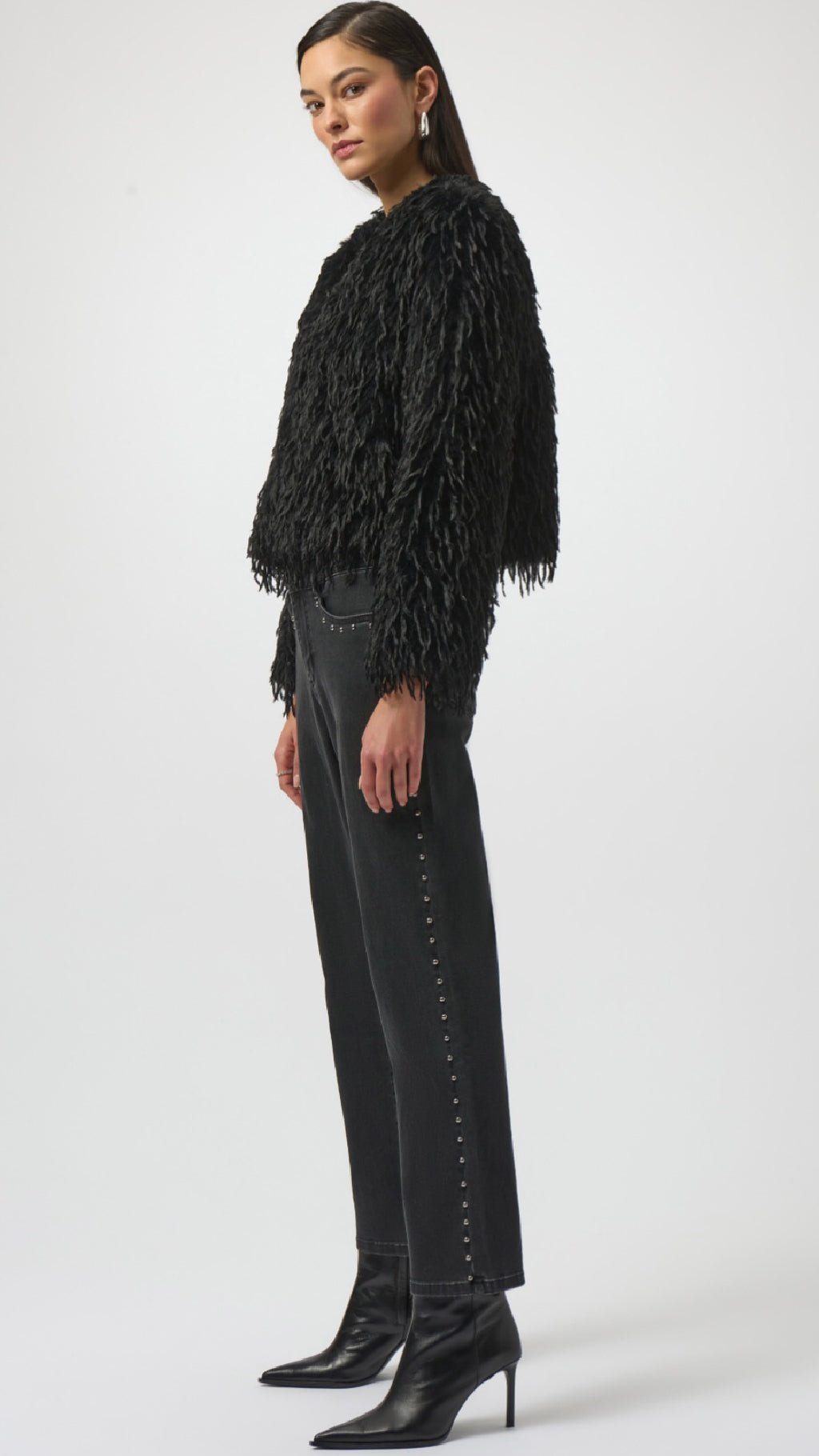 Joseph Ribkoff Faux Fur Collarless Boxy Jacket