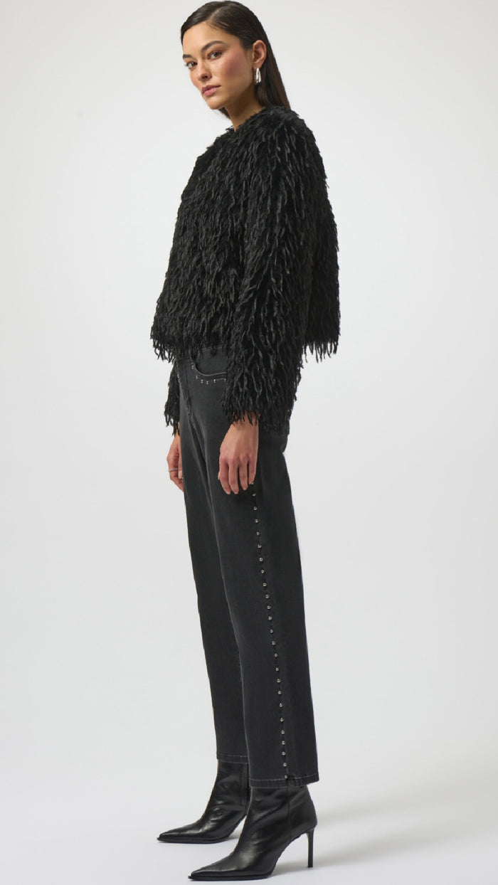 Joseph Ribkoff Faux Fur Collarless Boxy Jacket