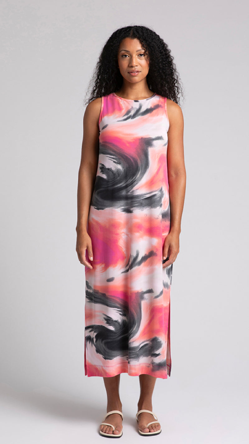 Reversible Slit Tank Dress-Marble Print