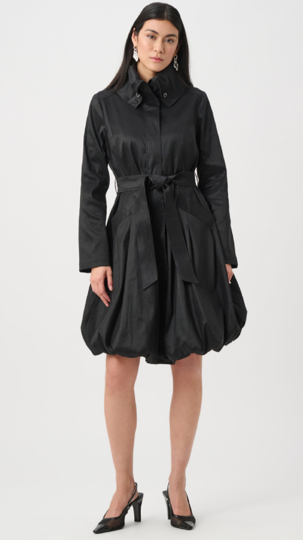Joseph Ribkoff Stretch Taffeta Belted Fit & Flare Balloon Coat