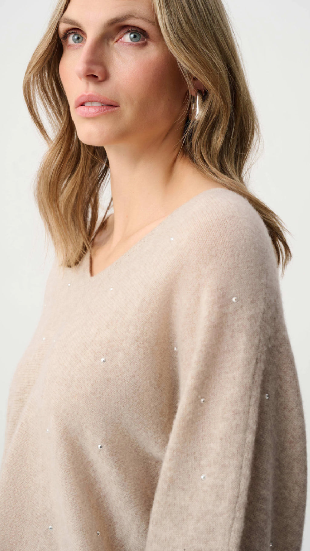 Joseph Ribkoff Cashmere Boxy Sweater With Rhinestone Detail