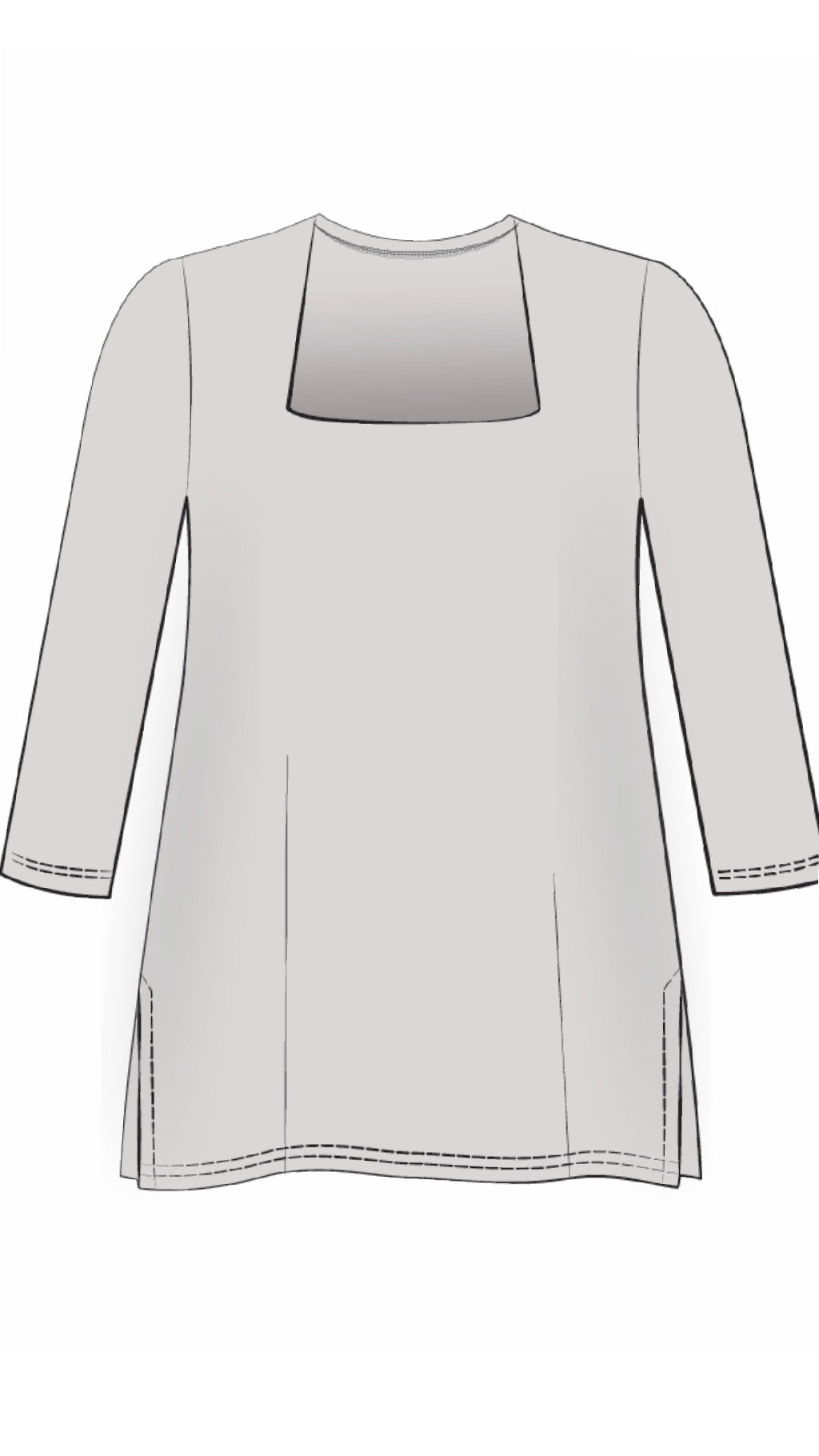 Square Neck Top, 3/4 Sleeve (Sale)