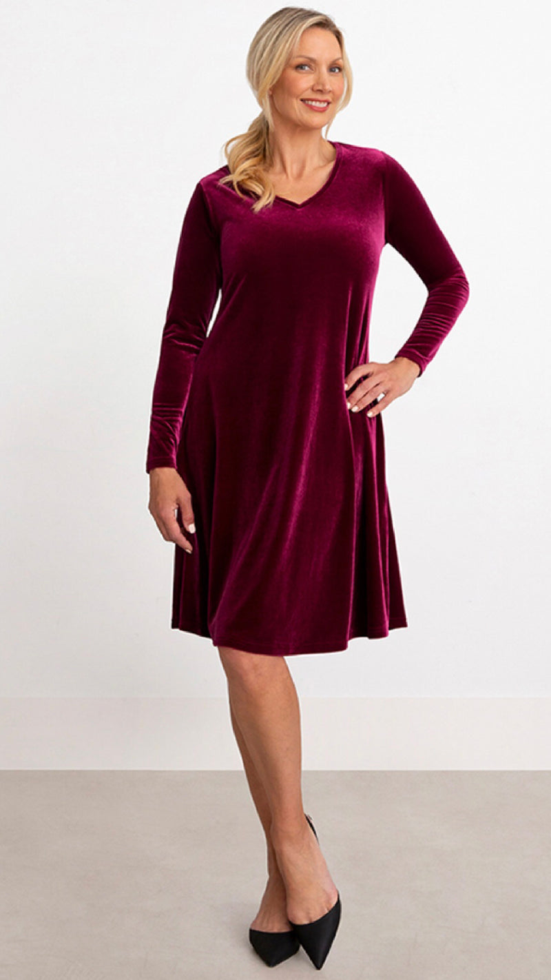 Savvy V-Neck Trapeze Dress, Long Sleeve-Velvet (Sale)