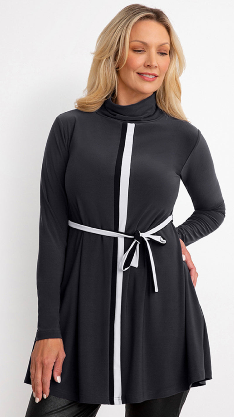 Underline Turtle Neck Trapeze Tunic, Long Sleeve (Sale)