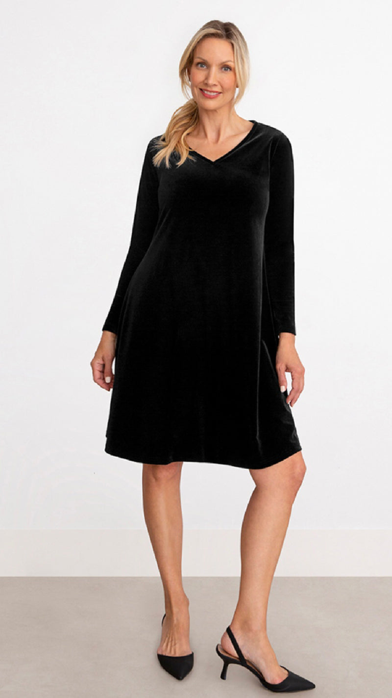 Savvy V-Neck Trapeze Dress, Long Sleeve-Velvet (Sale)