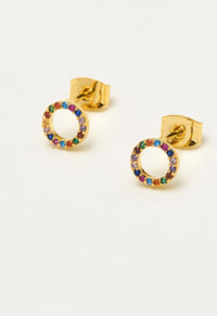 Multi CZ Circle Earrings- Gold Plated