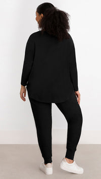 Bamboo Cotton V-Neck Boxy Top, Long Sleeve (Sale)