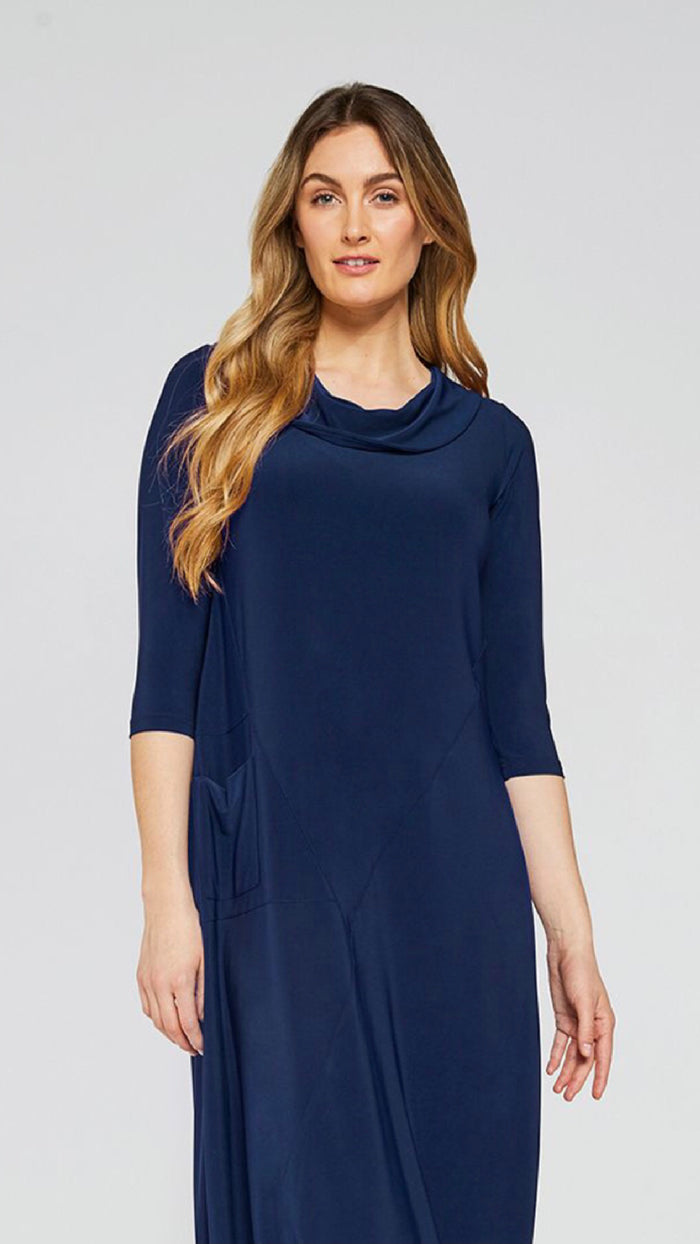 Angle Seam Pleat Hem Dress-3/4 Sleeve (Sale)