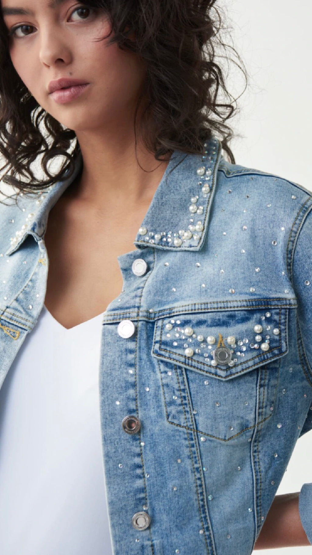 Joseph Ribkoff Jean Jacket with Pearls and Studs (Sale)