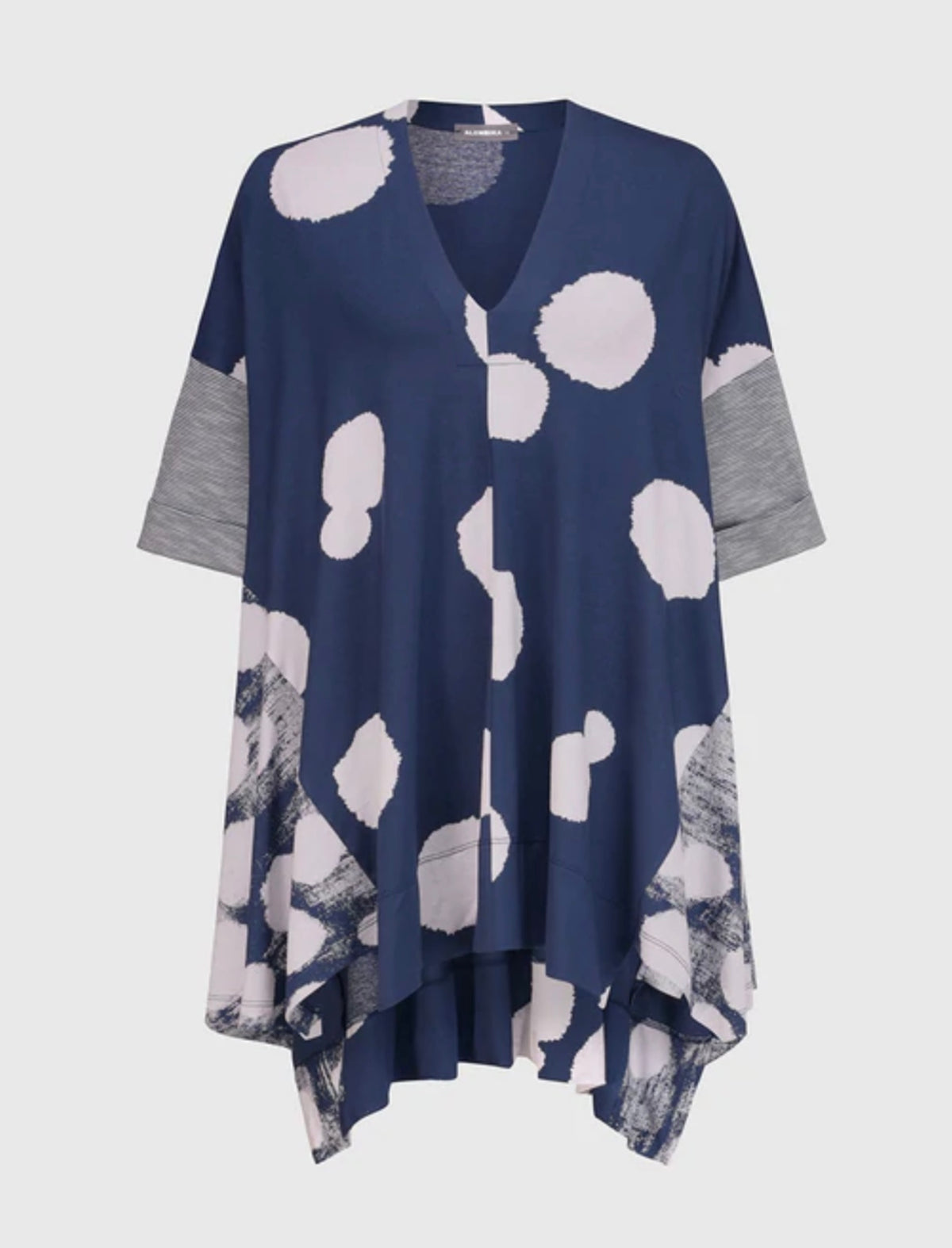 Mixed Print Trapeze Top, Navy