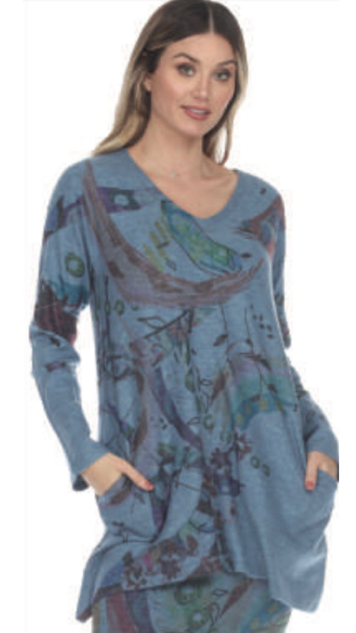 Long Sleeve, V-Neck Tunic (Tiffany Mix)