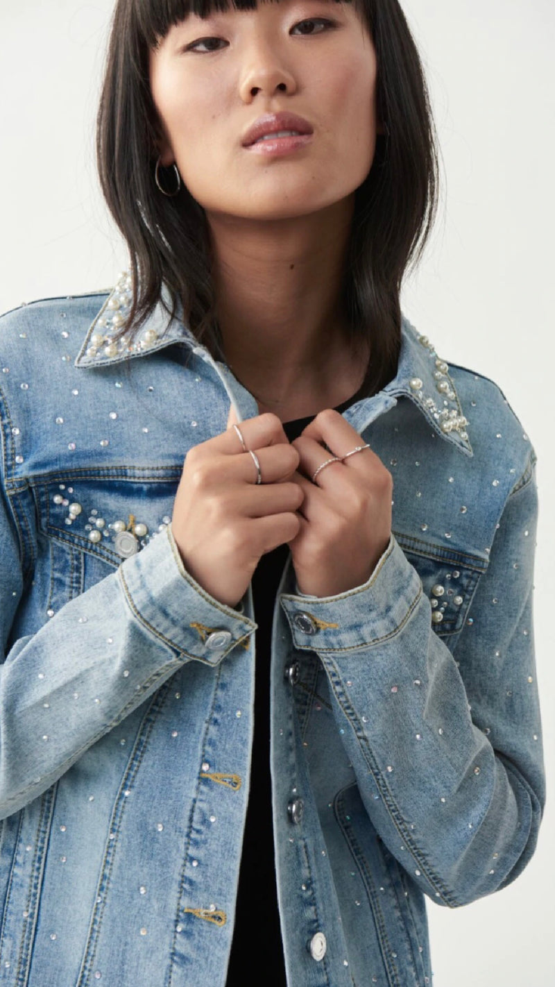 Joseph Ribkoff Jean Jacket with Pearls and Studs (Sale)
