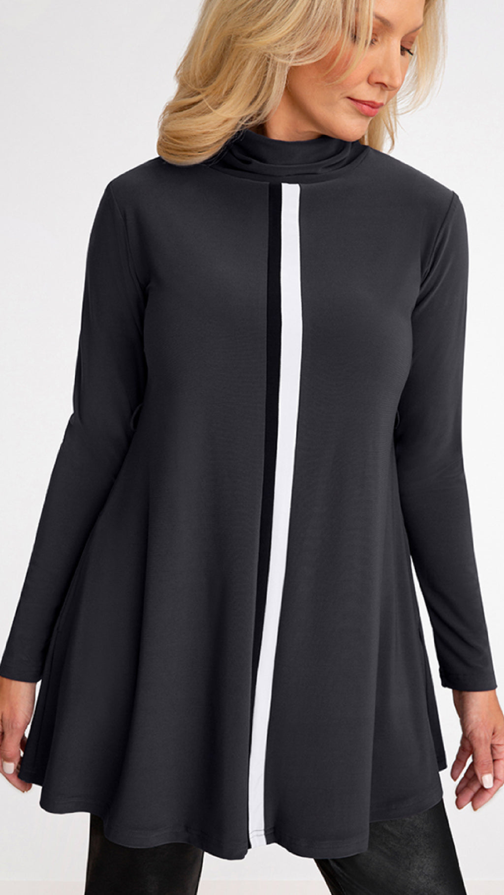 Underline Turtle Neck Trapeze Tunic, Long Sleeve (Sale)