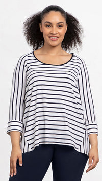 Striped Angle Seam Raglan Top, 3/4 Sleeve (Sale)