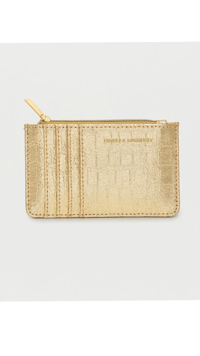 Card Purse-Metallic Gold Croc Embossed