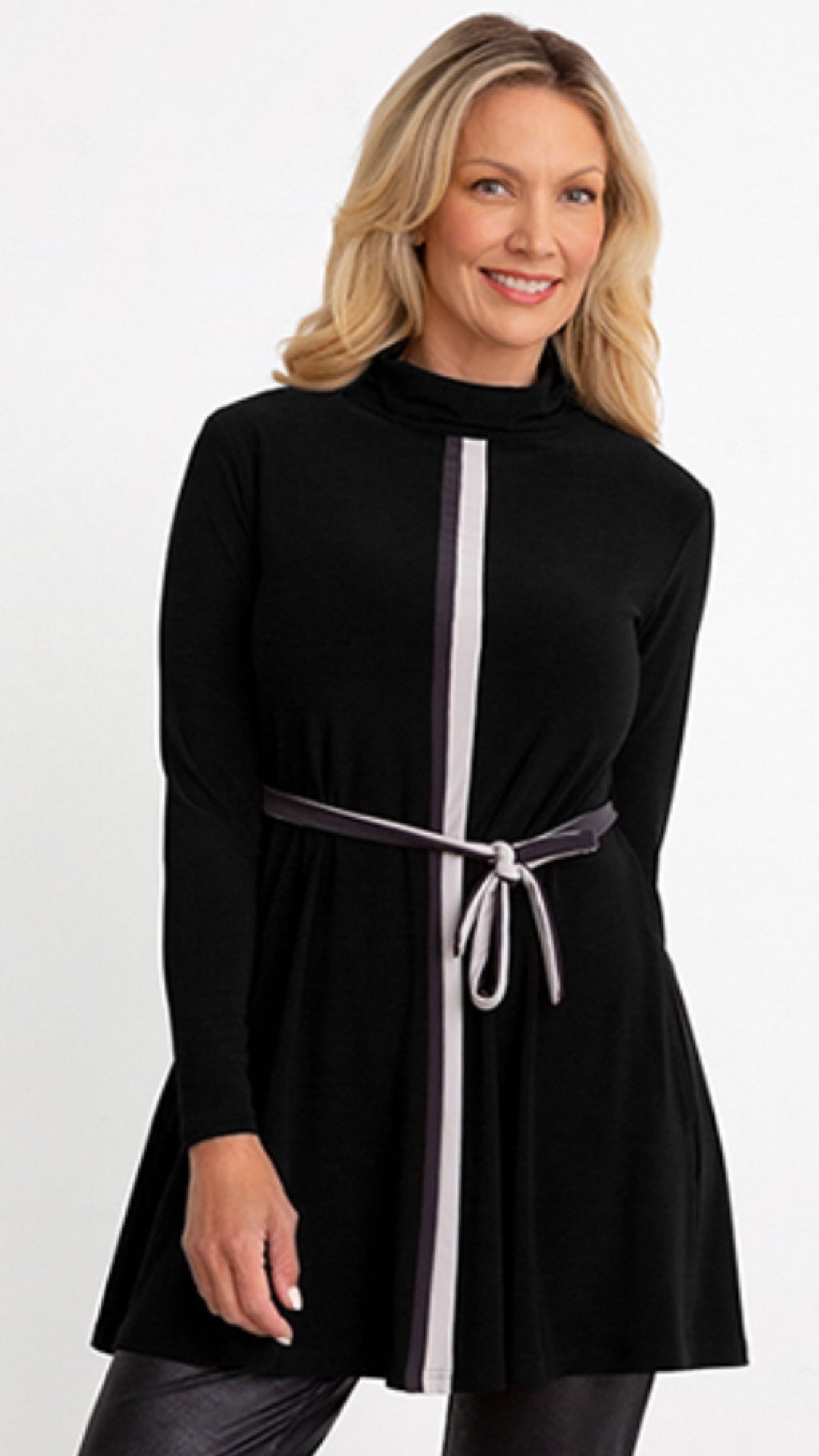 Underline Turtle Neck Trapeze Tunic, Long Sleeve (Sale)