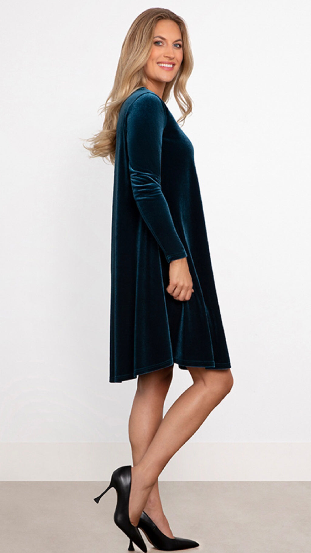 Savvy V-Neck Trapeze Dress, Long Sleeve-Velvet (Sale) – Ennoja