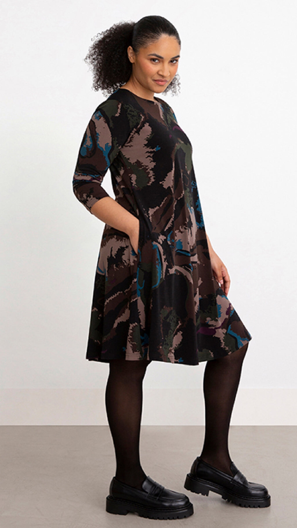 Trapeze Dress, 3/4 Sleeve-Print (Sale)