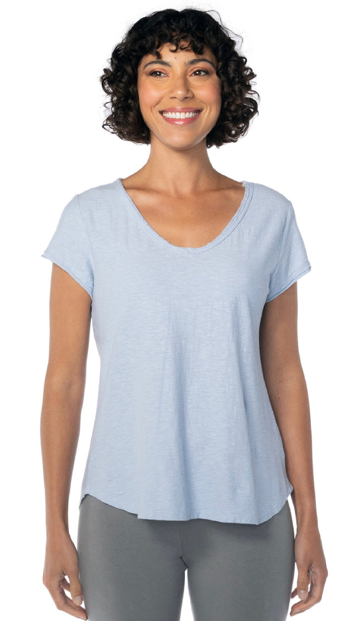 Raw Edge V Neck Top S/S