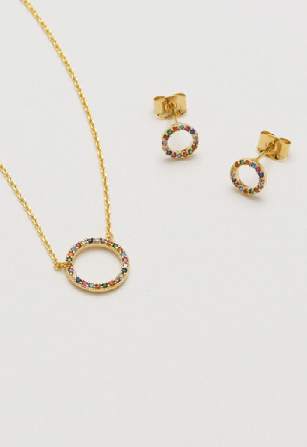 Multi CZ Circle Earrings- Gold Plated