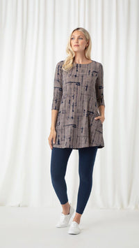 Trapeze Tunic 3/4 Sleeve - Drifting Lines Sand