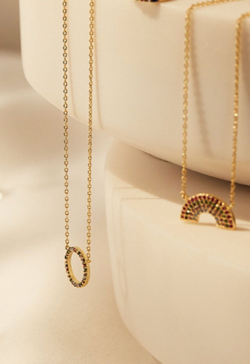 Multi CZ Circle Necklace - Gold Plated