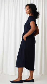 Boat Neck Belted Dress, Cap sleeve (Sale)
