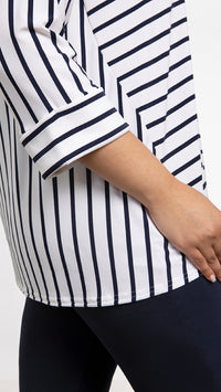 Striped Angle Seam Raglan Top, 3/4 Sleeve (Sale)