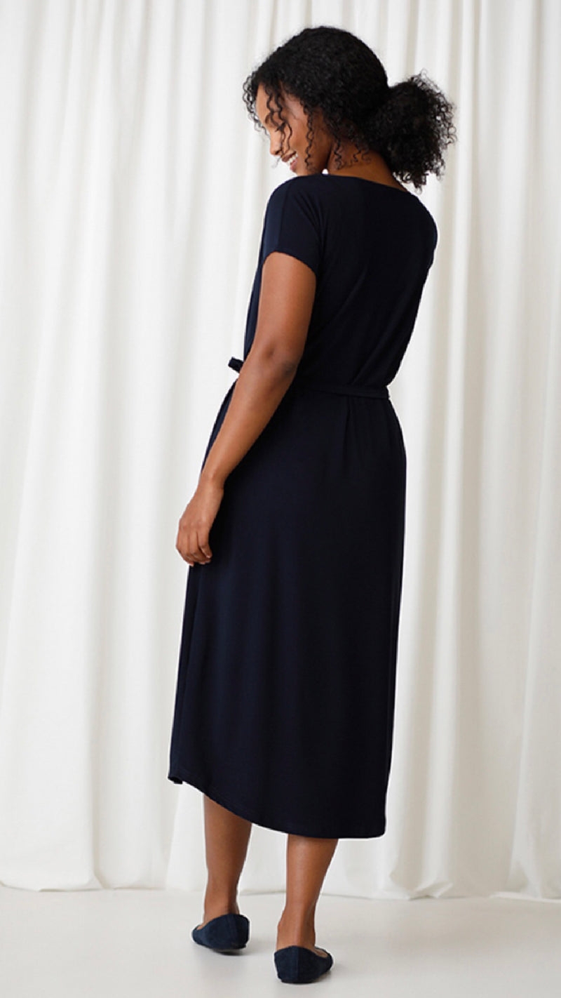 Boat Neck Belted Dress, Cap sleeve