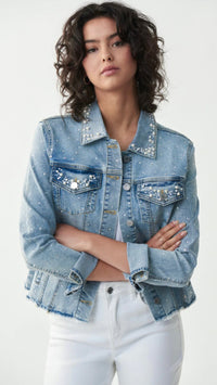 Joseph Ribkoff Jean Jacket with Pearls and Studs (Sale)