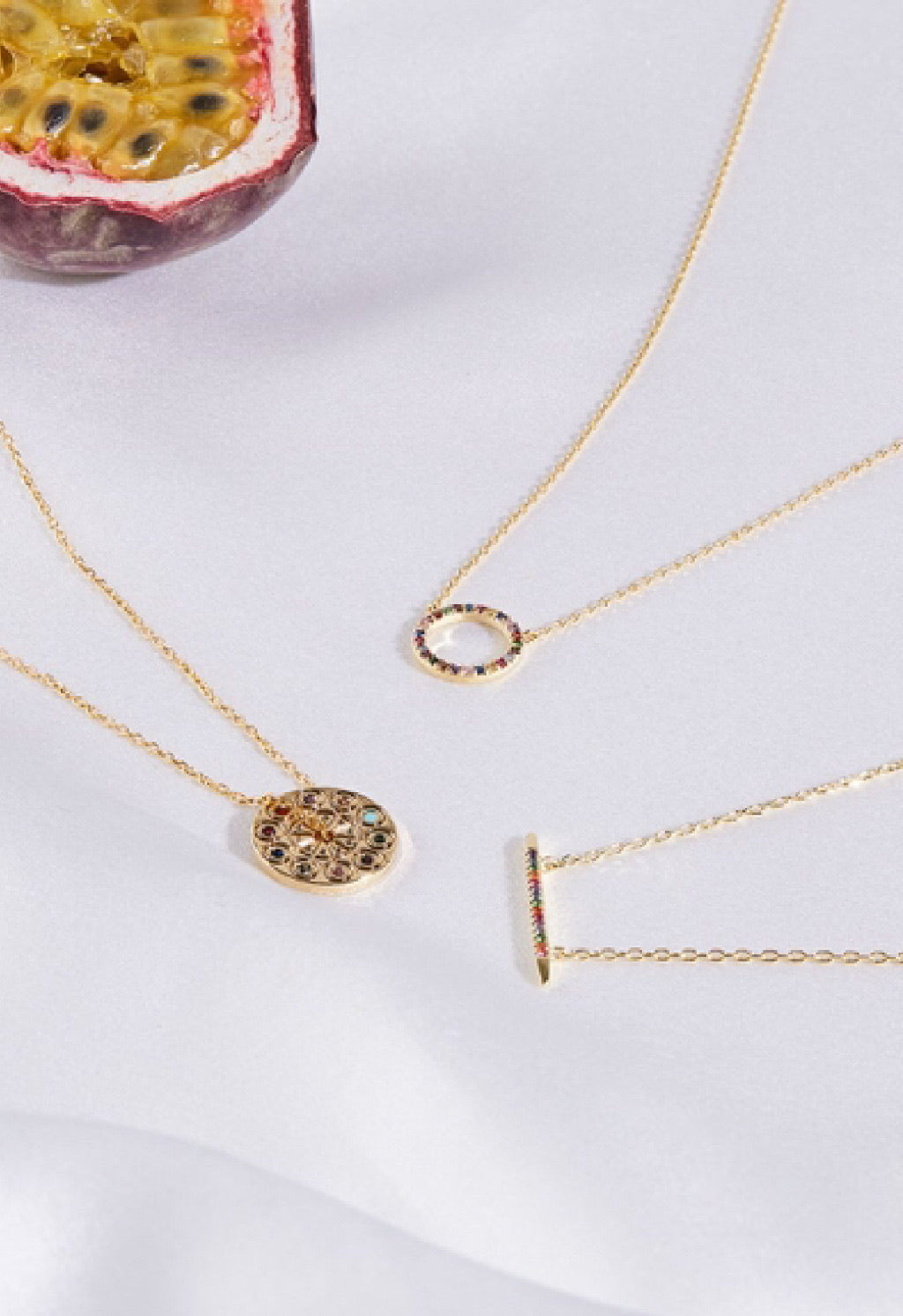 Multi CZ Circle Necklace - Gold Plated
