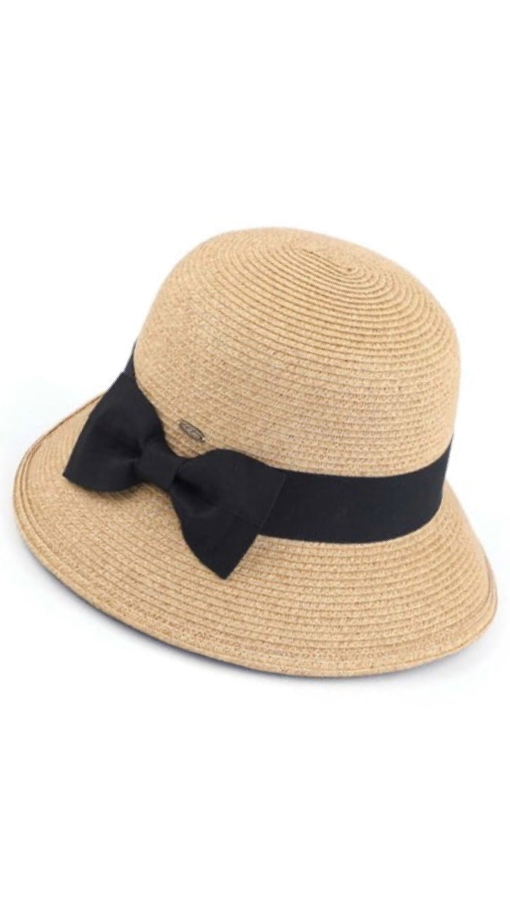 Cloche Becket Straw Sun Hat with a Grosgrain Bow Trim Band