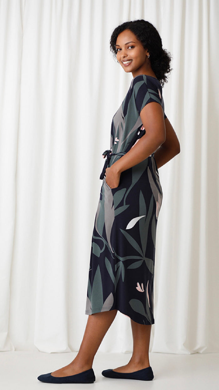 Boat Neck Belted Dress, Cap sleeve (Sale)