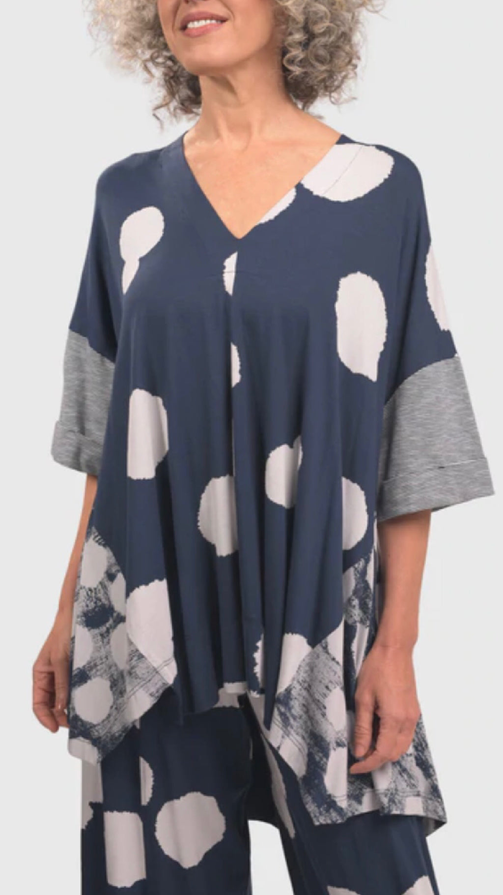 Mixed Print Trapeze Top, Navy