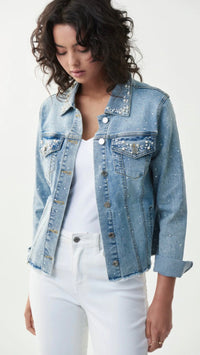 Joseph Ribkoff Jean Jacket with Pearls and Studs (Sale)