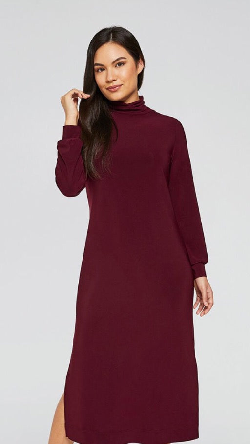 Turtleneck Gathered  Sleeve Dress