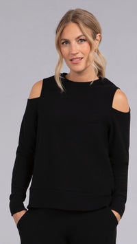 Bamboo Fleece Cut Out Shoulder Top, Long Sleeve